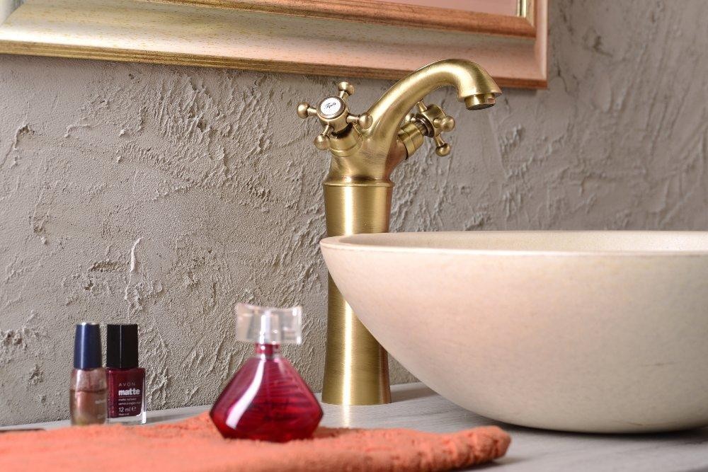 SAPHO – ANTEA stojánková umyvadlová baterie vysoká s výpustí, výška 245, bronz 3176L