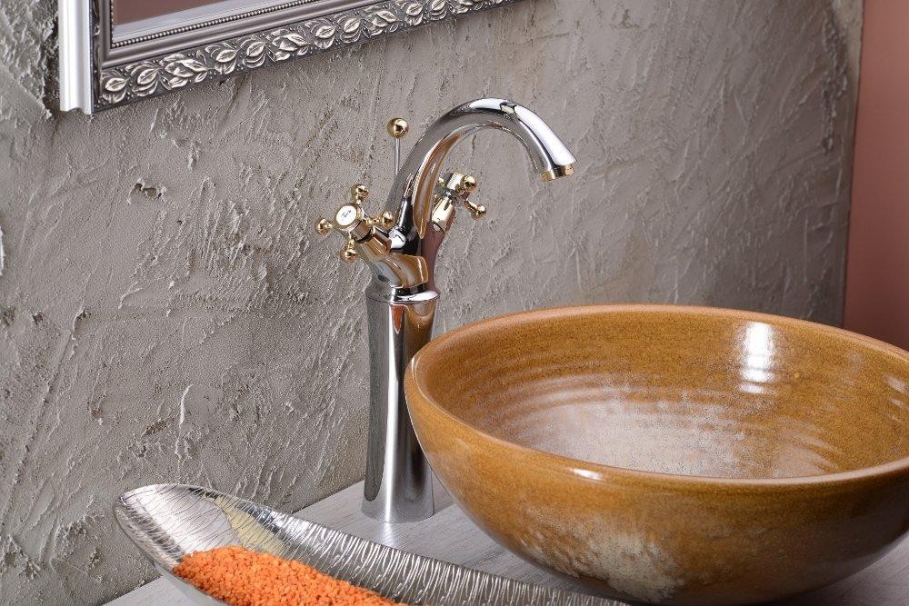 SAPHO – ANTEA stojánková umyvadlová baterie vysoká s výpustí, výška 300, chrom/zlato 3272L