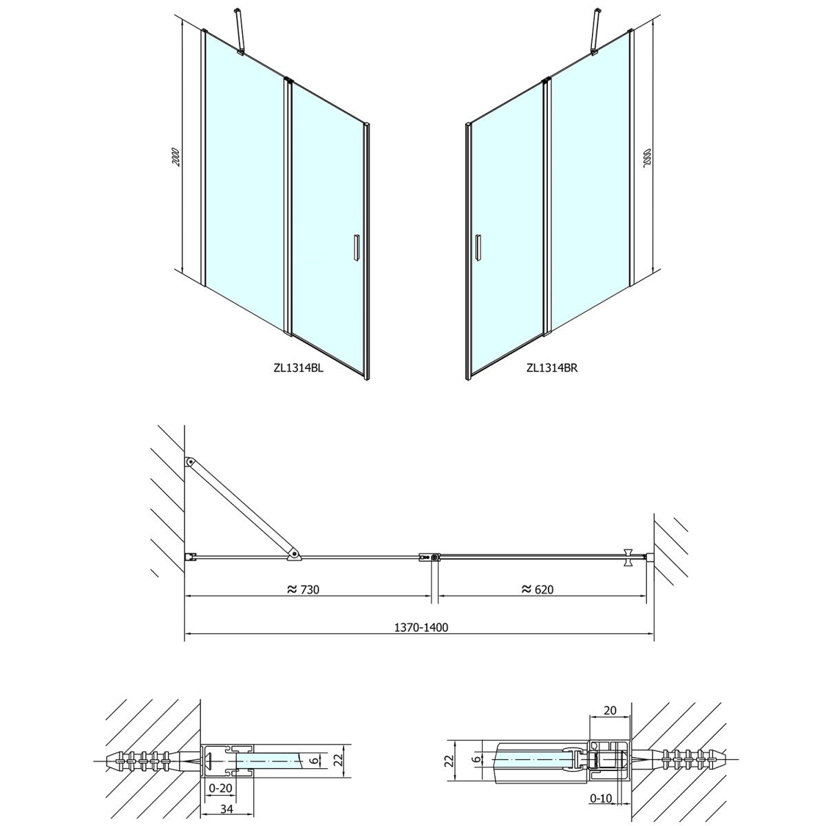 POLYSAN – ZOOM BLACK sprchové dveře 1400, čiré sklo ZL1314B