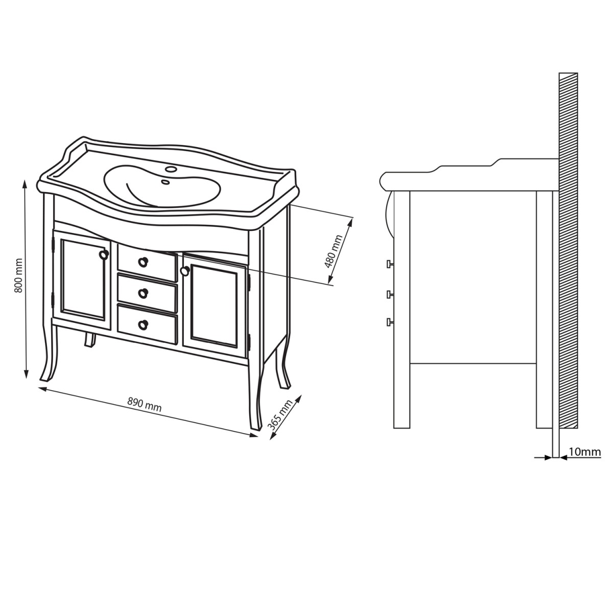 SAPHO – RETRO umyvadlová skříňka 89x80x48cm, starobílá 1621