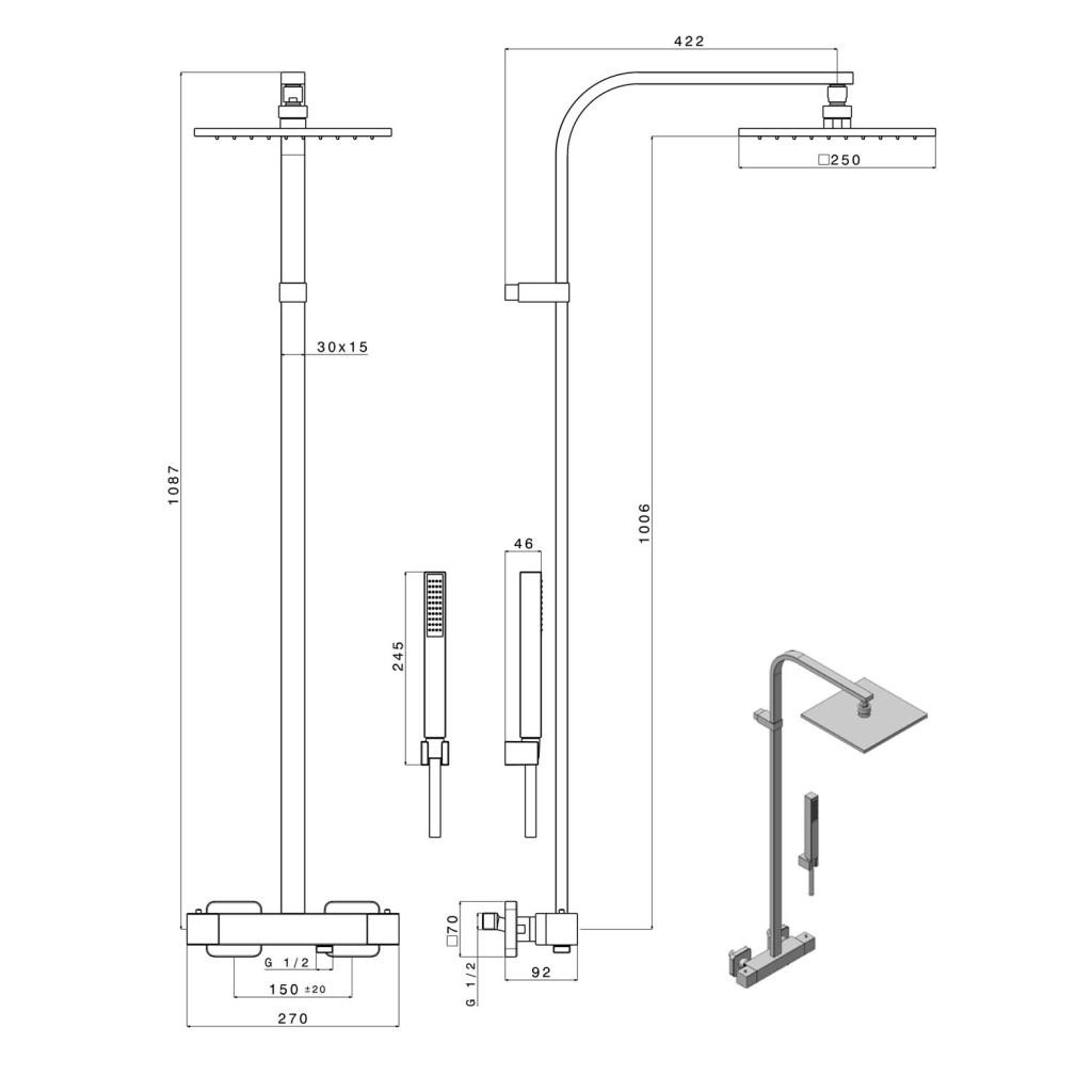 SAPHO – DIMY sprchový sloup s termostatickou baterií, černá mat DM322BL