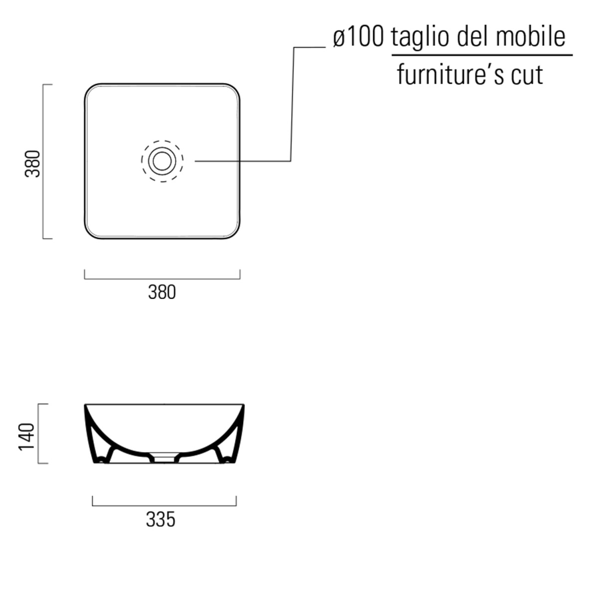 GSI – SAND/NUBES keramické umyvadlo na desku 38x38cm, bílá mat 903809