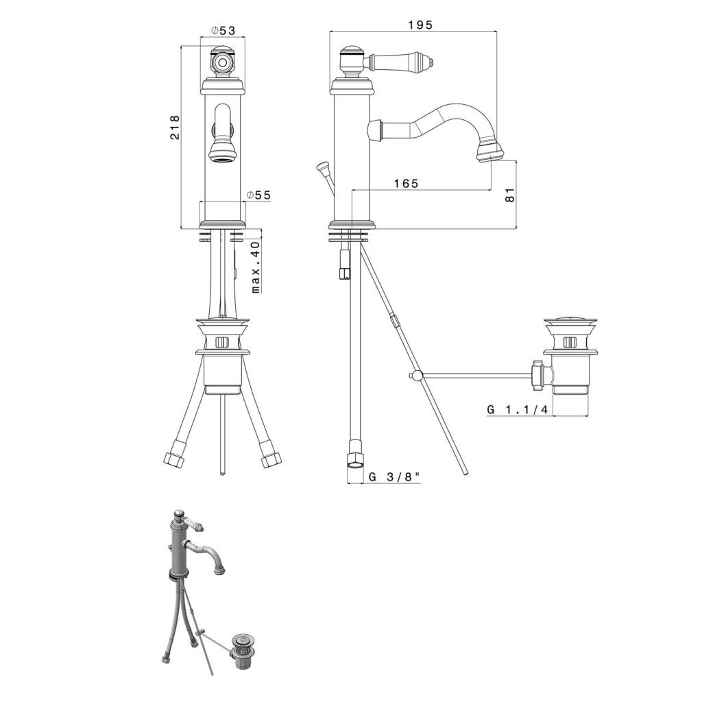 SAPHO – VIENNA stojánková umyvadlová baterie s výpustí, bronz VO002BR