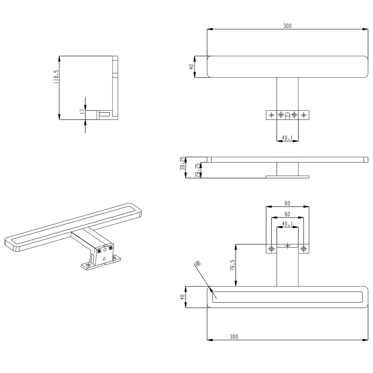 SAPHO – MIRAKA LED svítidlo 5W, 230V, 300x35x120, IP44, akryl, chrom MR300
