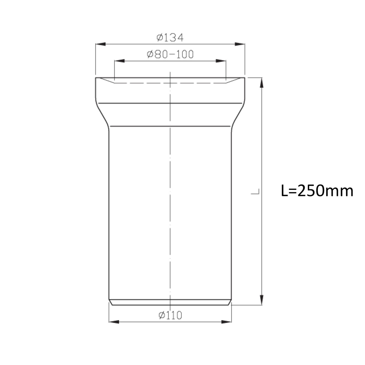 Bruckner – Přímý kus dopojení k WC, délka 250, 110 159.306.0