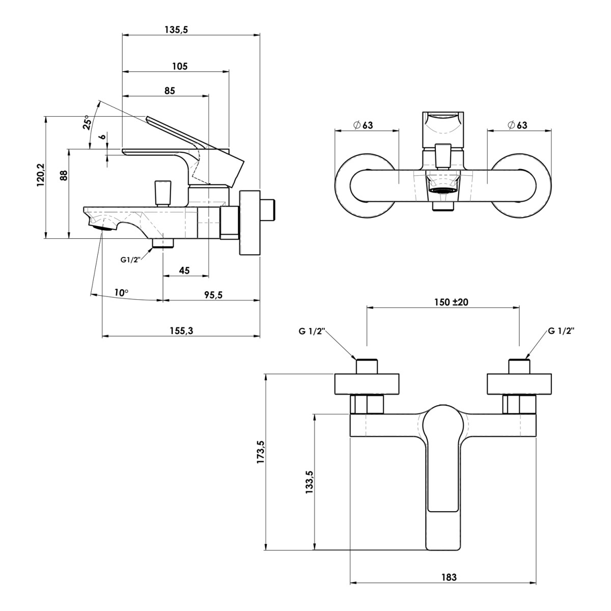 SAPHO – PAX nástěnná vanová baterie, chrom XA10