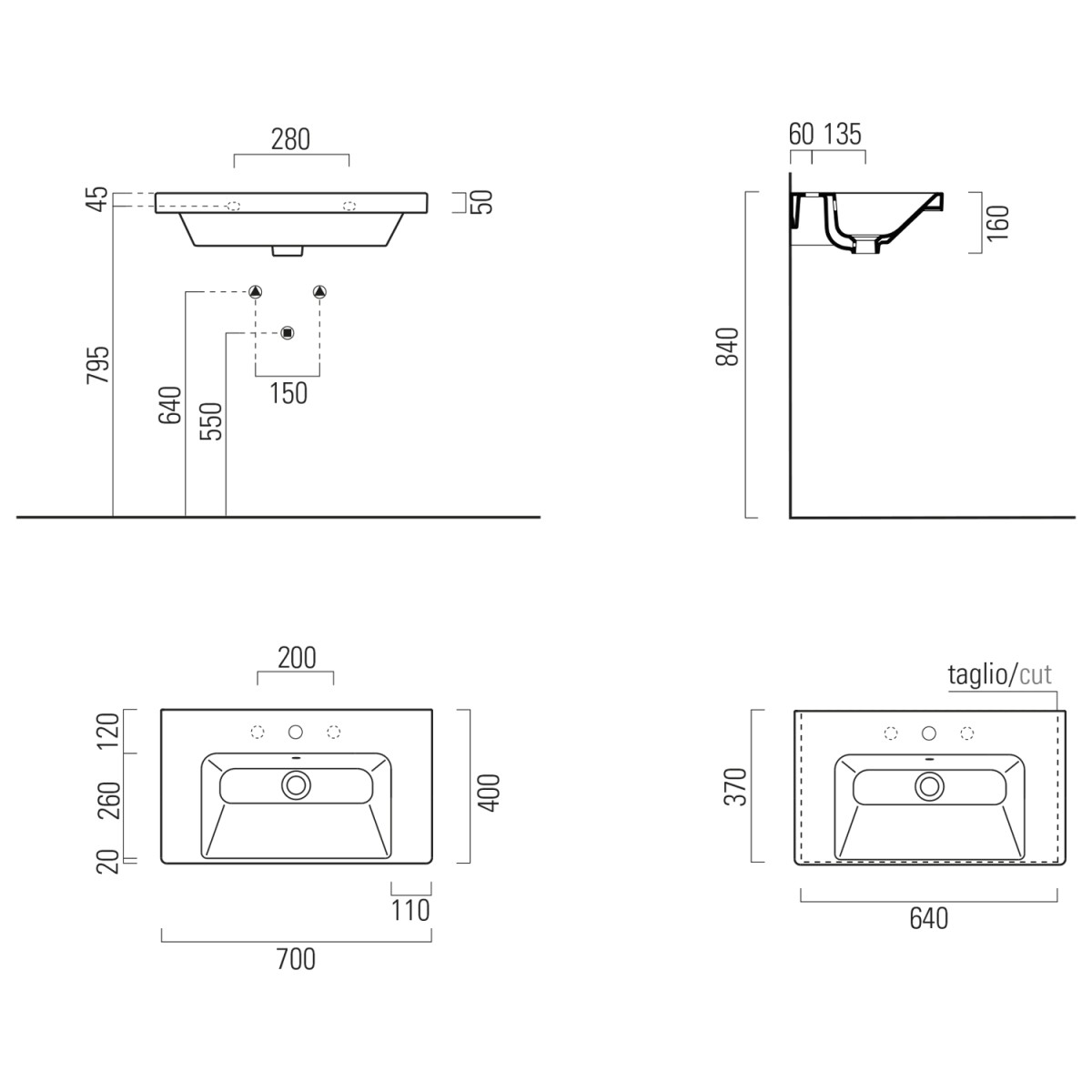 GSI – NORM keramické umyvadlo 70x40cm, bílá ExtraGlaze 8637111