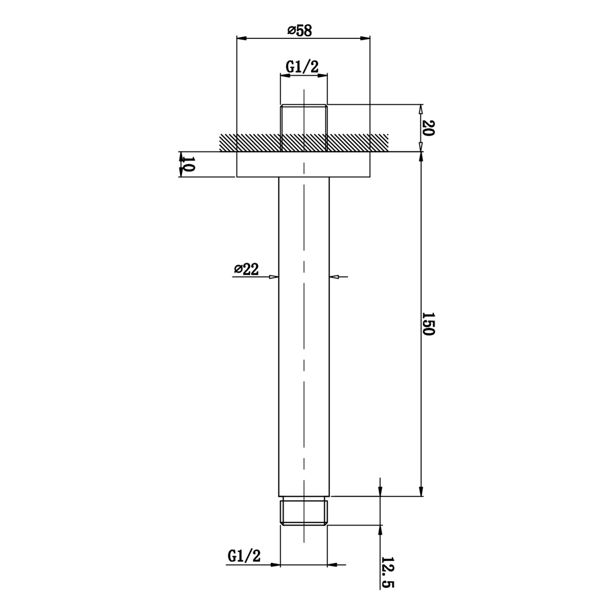 SAPHO – Sprchové stropní ramínko, hranaté, 150, chrom 1205-06