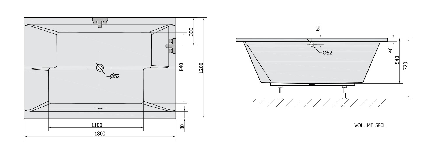 POLYSAN – DUPLA obdélníková vana 180x120x54cm, bílá 13611