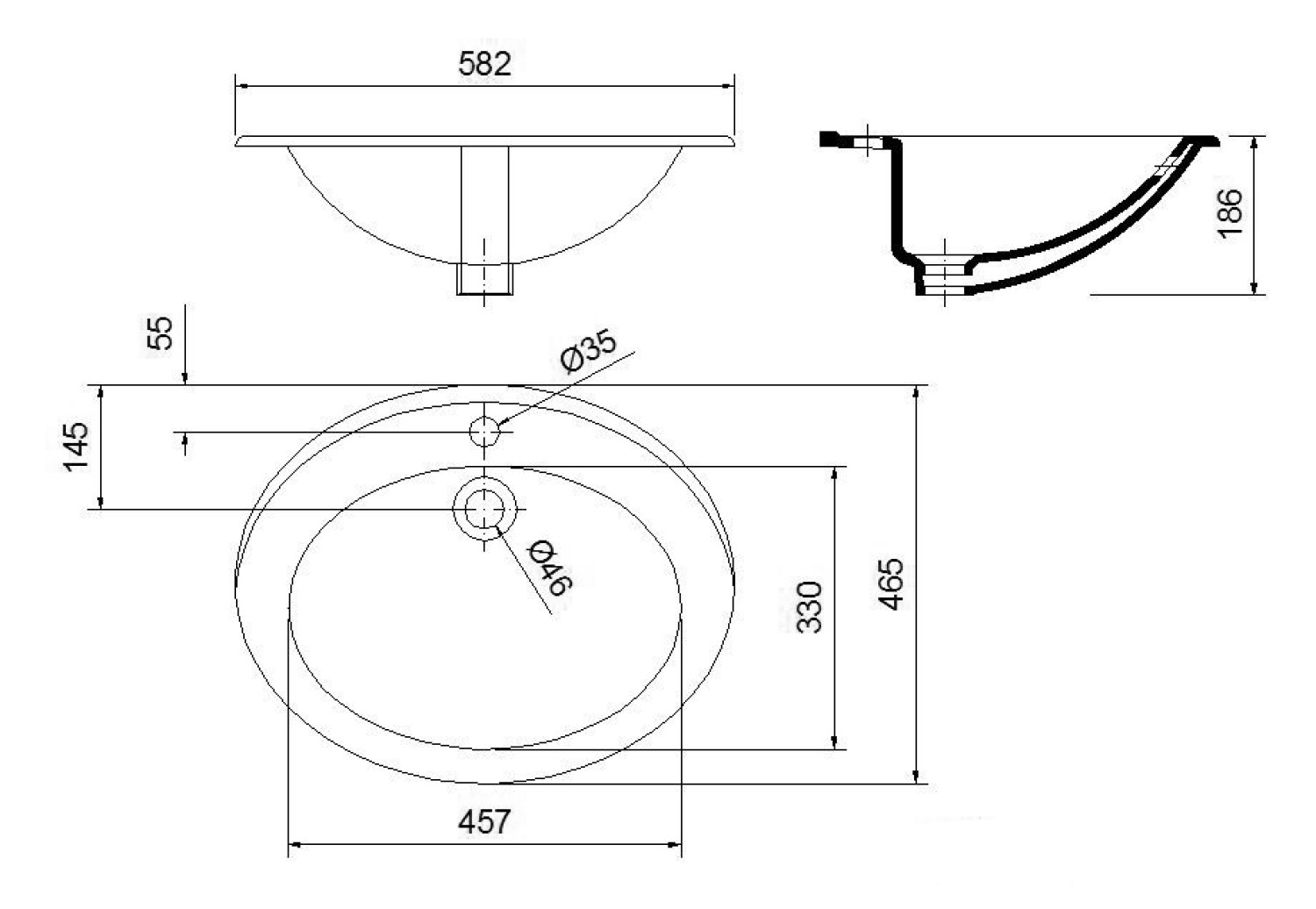 SAPHO – TROPICO keramické umyvadlo zápustné, 58x46cm, bílá TP230