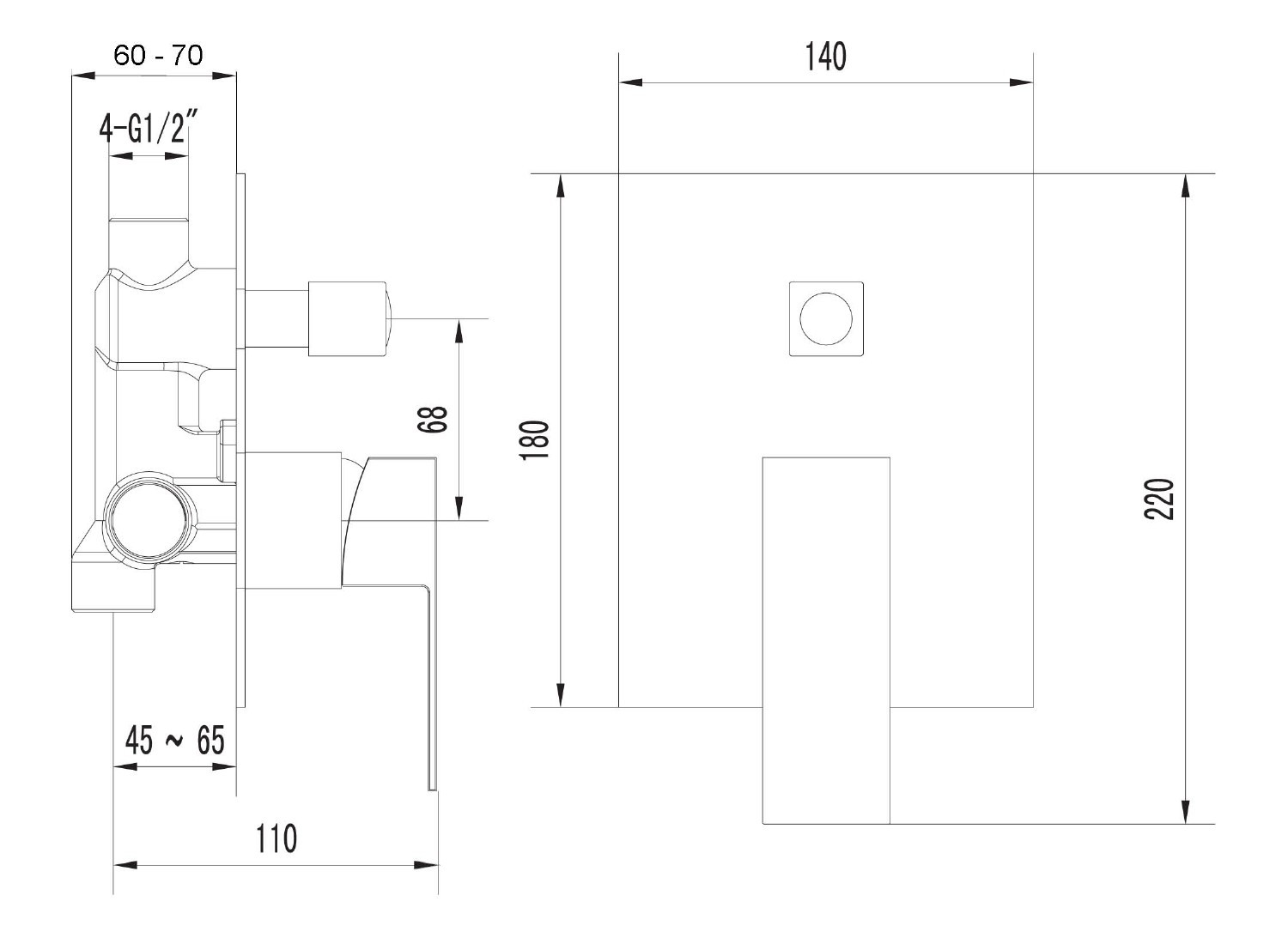 SAPHO – LATUS podomítková sprchová baterie, 2 výstupy, chrom 1102-42