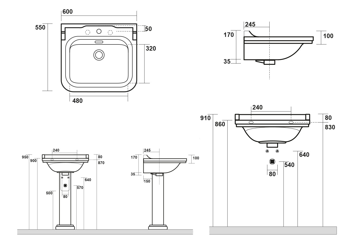KERASAN – WALDORF keramické umyvadlo 60x55cm, bílá 4140K1
