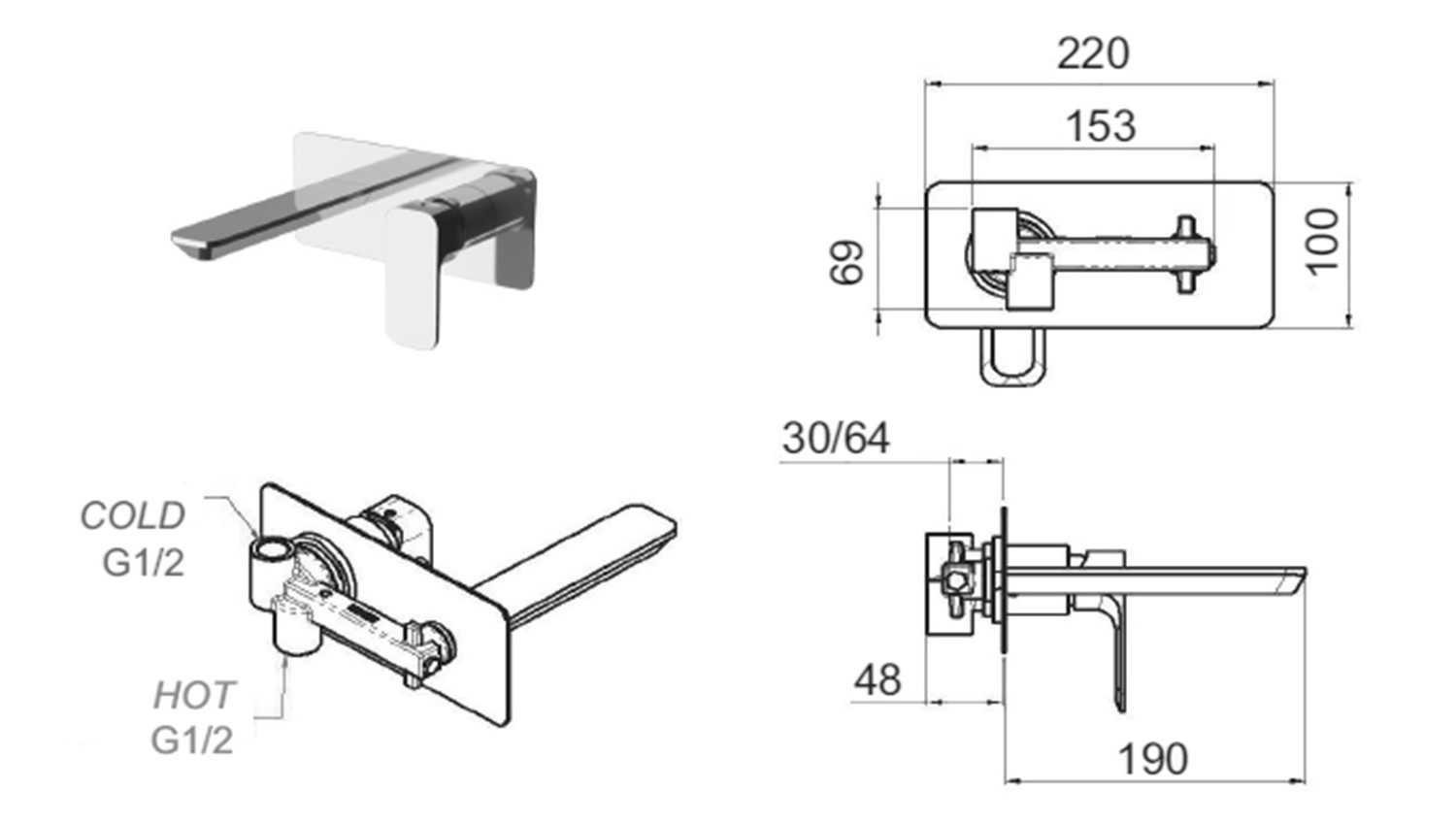 SAPHO – SPY podomítková umyvadlová baterie, černá mat PY08/15