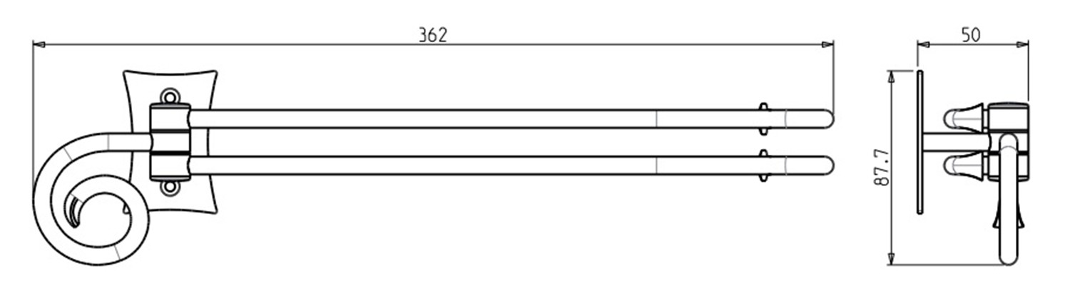 SAPHO – REBECCA dvojitý držák ručníků otočný 300, černá CC021