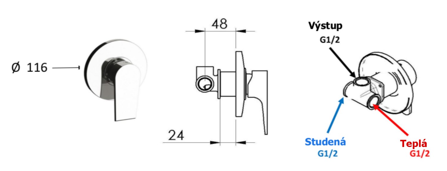 SAPHO – KAI podomítková sprchová baterie, 1 výstup, černá mat KA41/15
