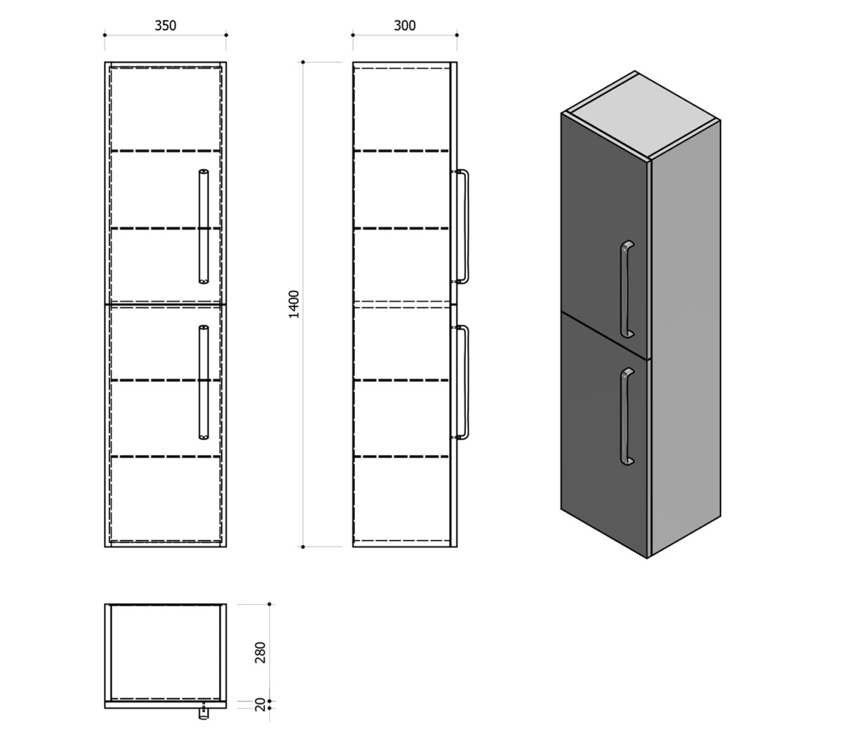 SAPHO – THEIA skříňka vysoká 35x138x29,3cm, levá/pravá, dub stříbrný TH350-1111