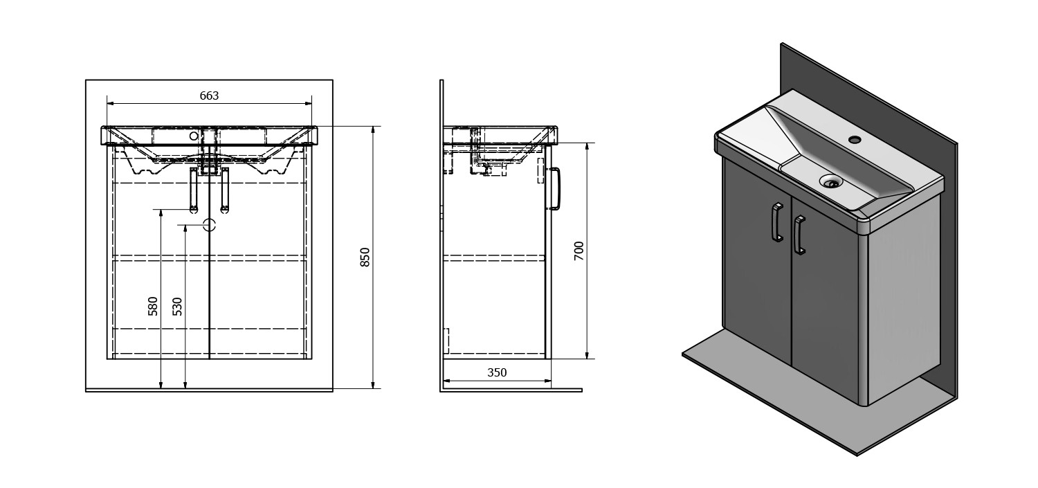 SAPHO – THEIA umyvadlová skříňka 66,3x70x35cm, 2x dvířka, bílá TH072-3030