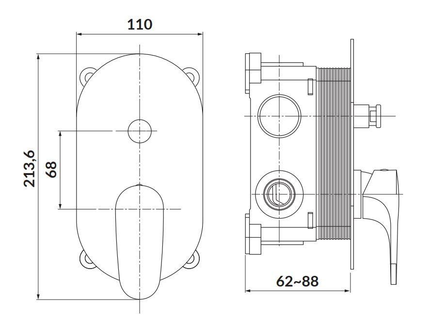 CERSANIT – Podomítková páková vanová baterie INVERTO, vč. montážního tělesa, černá + zlatý úchyt S951-282