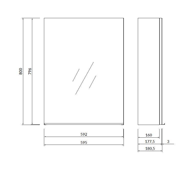 CERSANIT – Zrcadlová skříňka VIRGO 60 šedý dub s černými úchyty S522-016