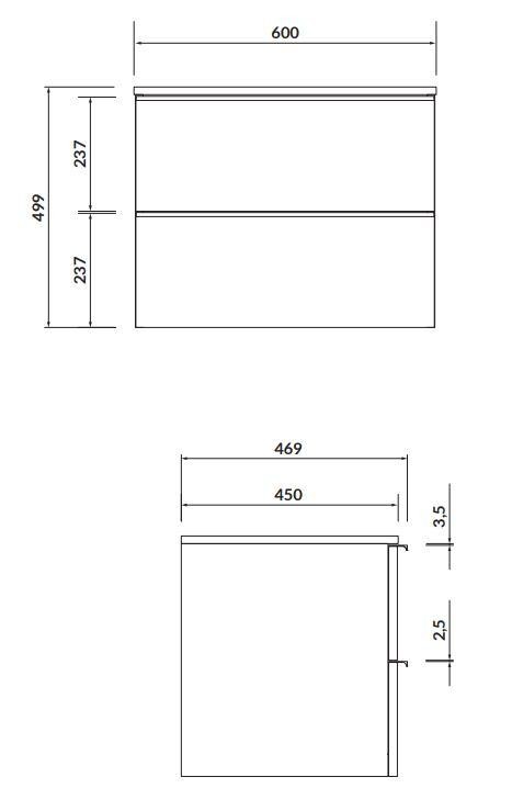 CERSANIT – Skříňka VIRGO 60 šedý dub pod umyvadlo na desku s chromovými úchyty S522-022