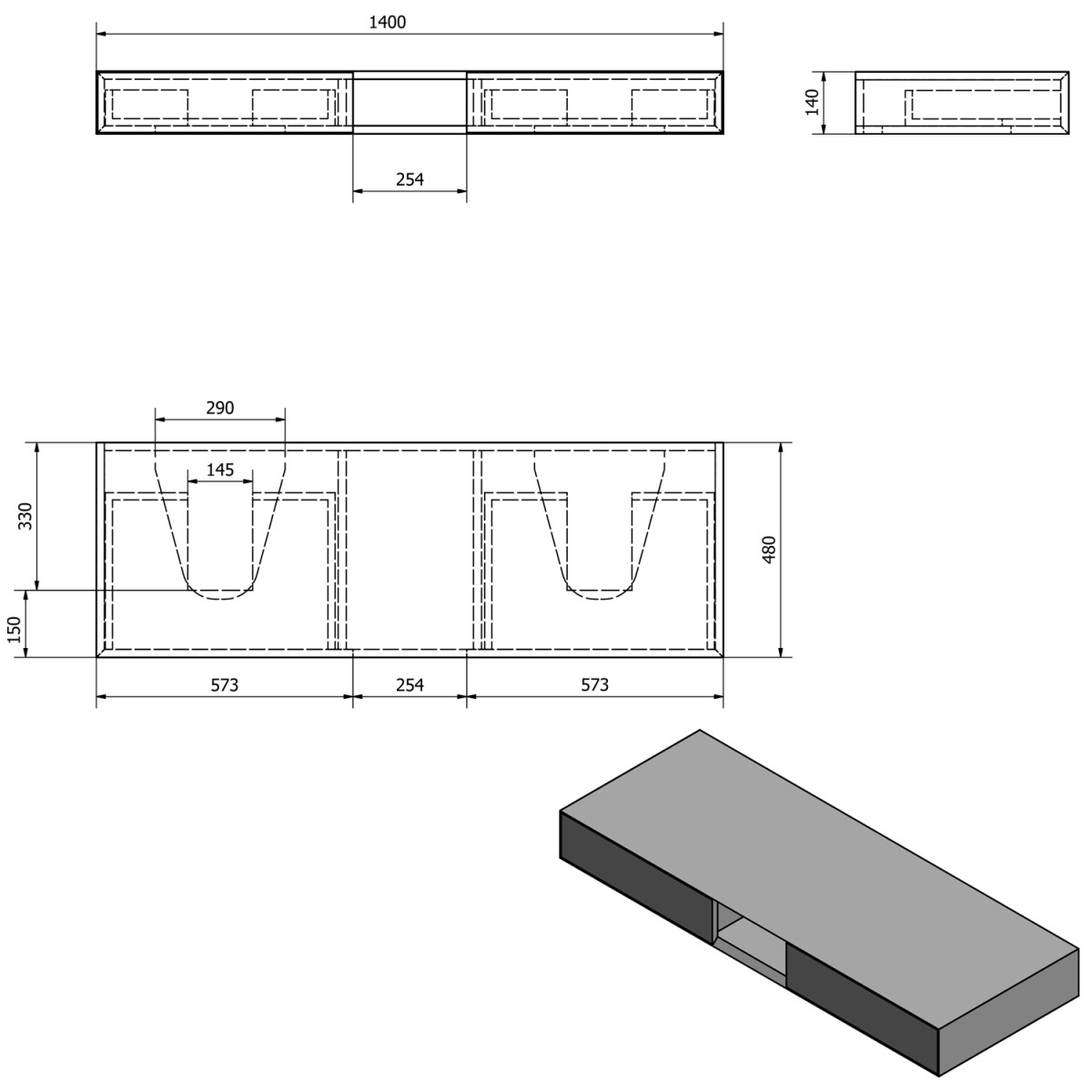 SAPHO – MORIAN umyvadlová skříňka 140x14x48cm, dub černý MR139