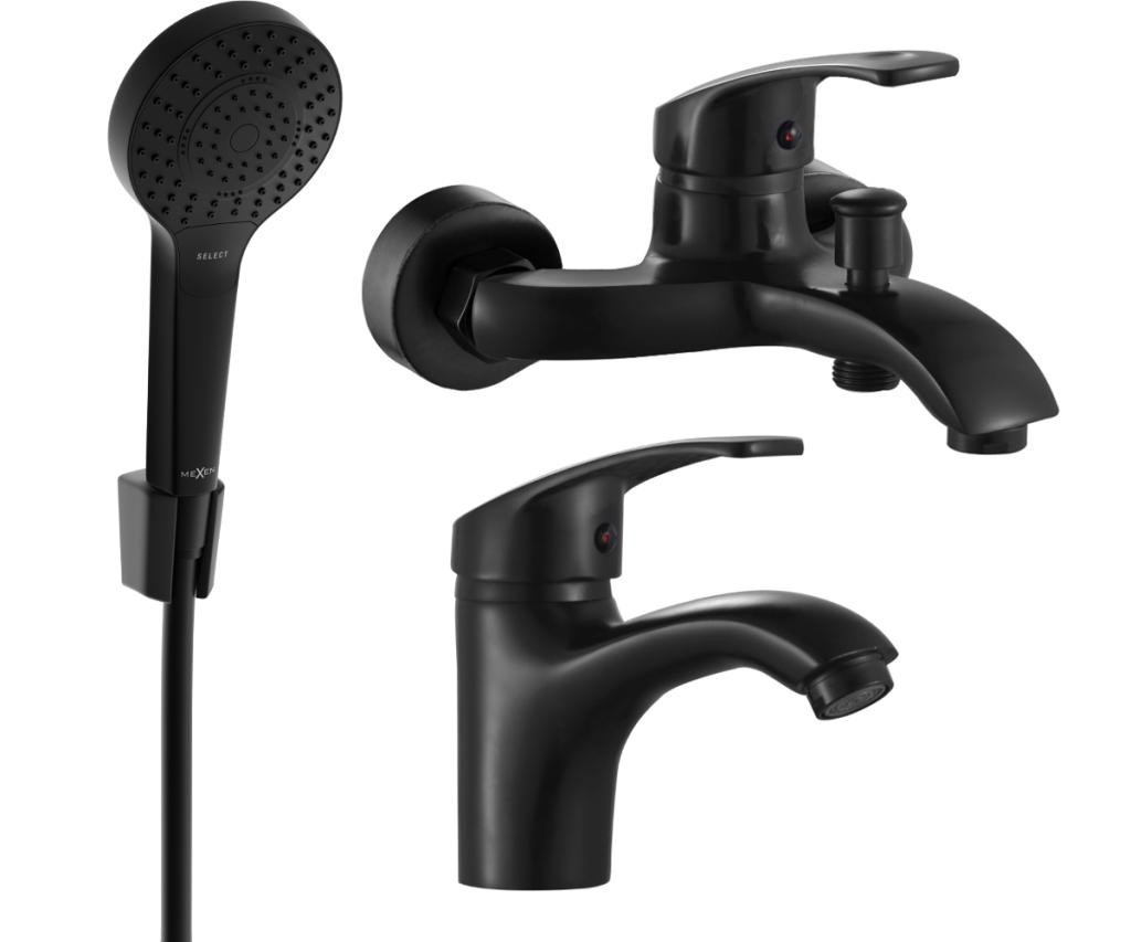 MEXEN - Fabia R05 Set umyvadlové a vanové baterie s příslušenstvím, černá 746503R05-70