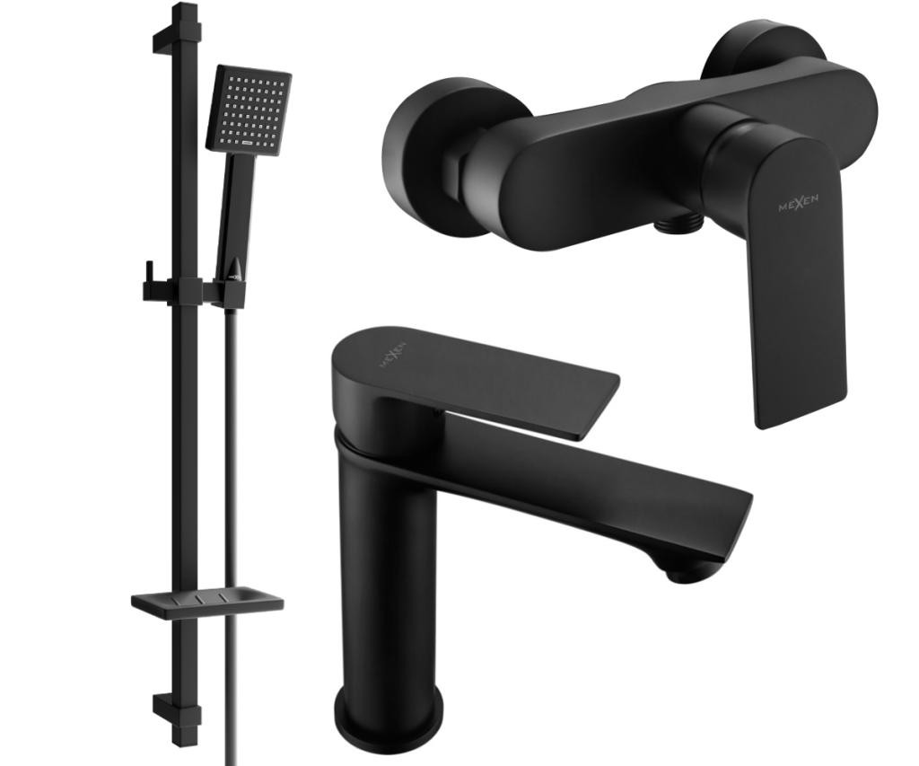 MEXEN - Royo SET umyvadlová + sprchová baterie s příslušenstvím DQ45, černá 72204DQ45-70