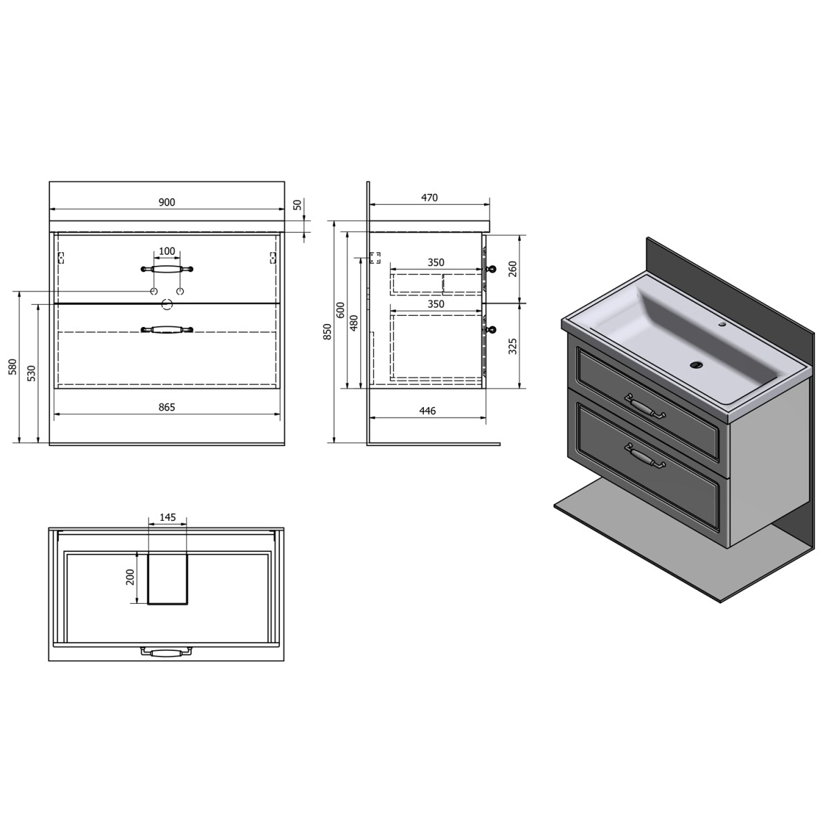 AQUALINE – FAVOLO umyvadlová skříňka 86,5x60x44,6cm, bílá mat FV290