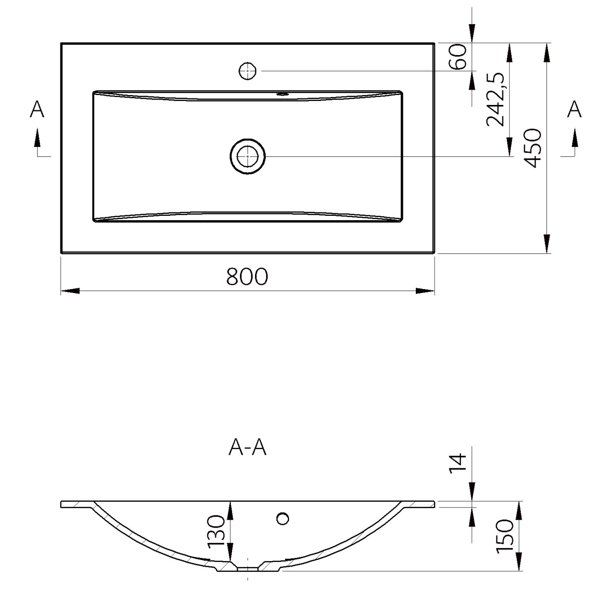 SAPHO – YUKON umyvadlo, litý mramor, 80x45cm, bílá YU080