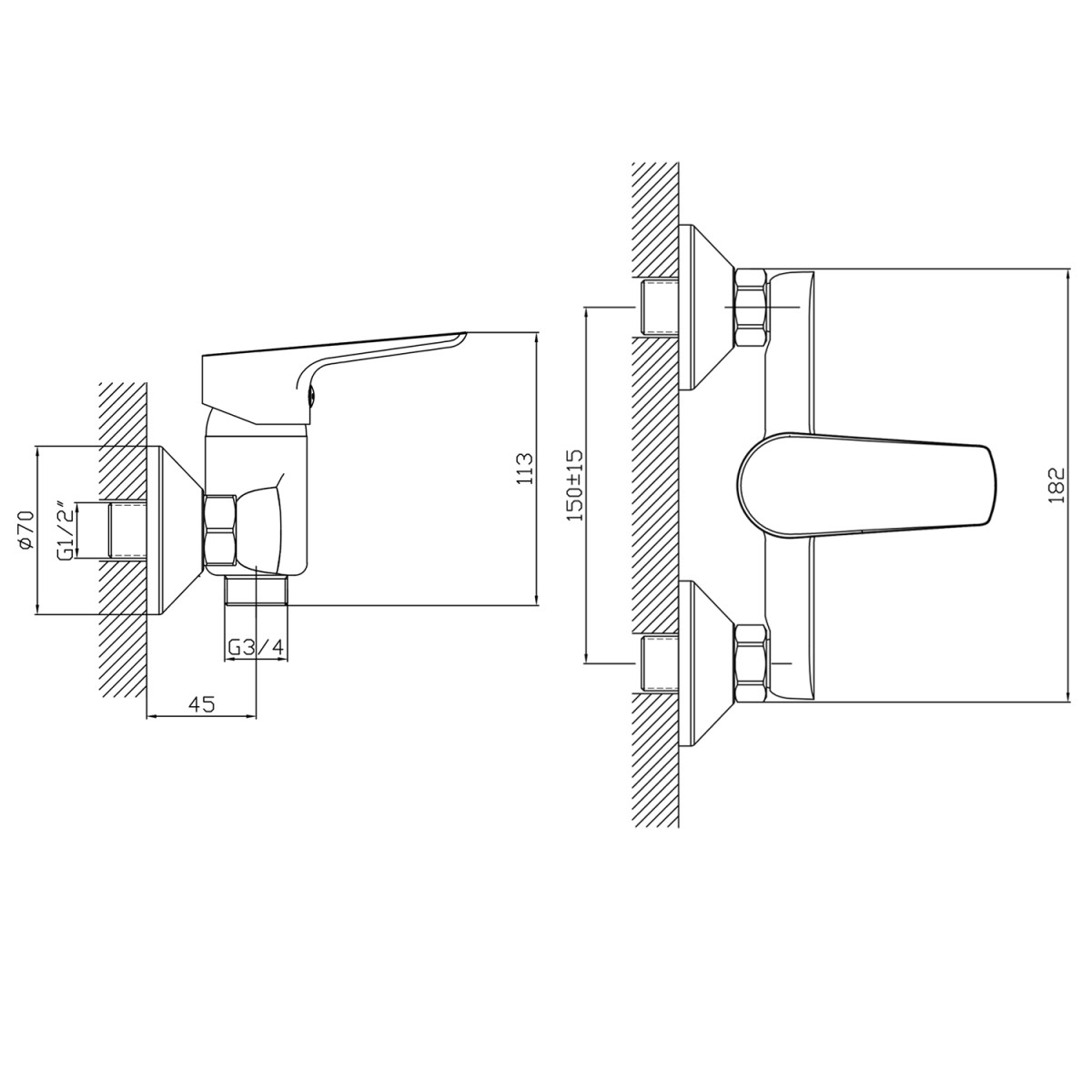 AQUALINE – LOTTA nástěnná dřezová baterie 3/4″, bez ramínka, černá mat LT641B