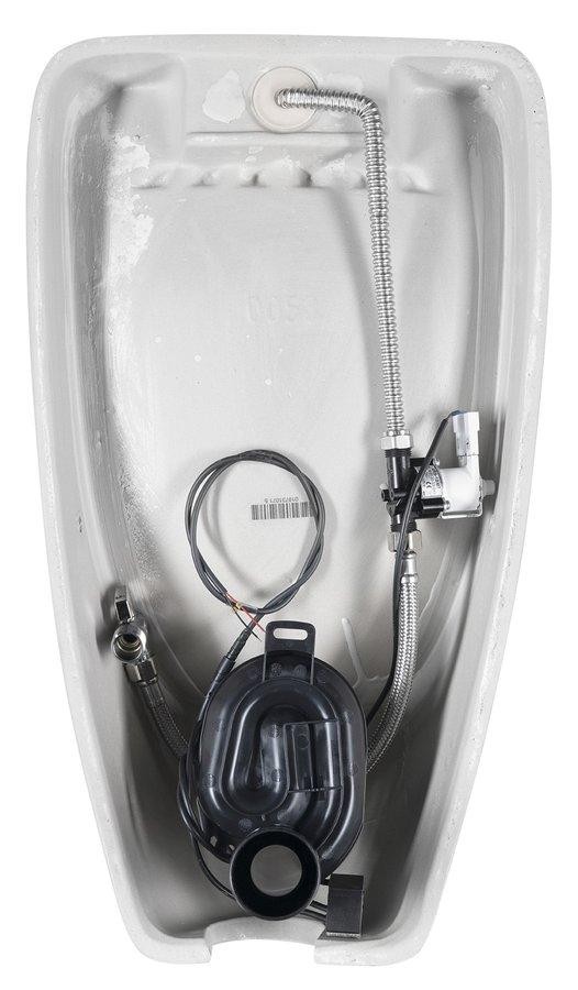 Bruckner – SCHWARN urinál s automatickým splachovačem 6V DC, zadní přívod, zadní odpad 201.722.4