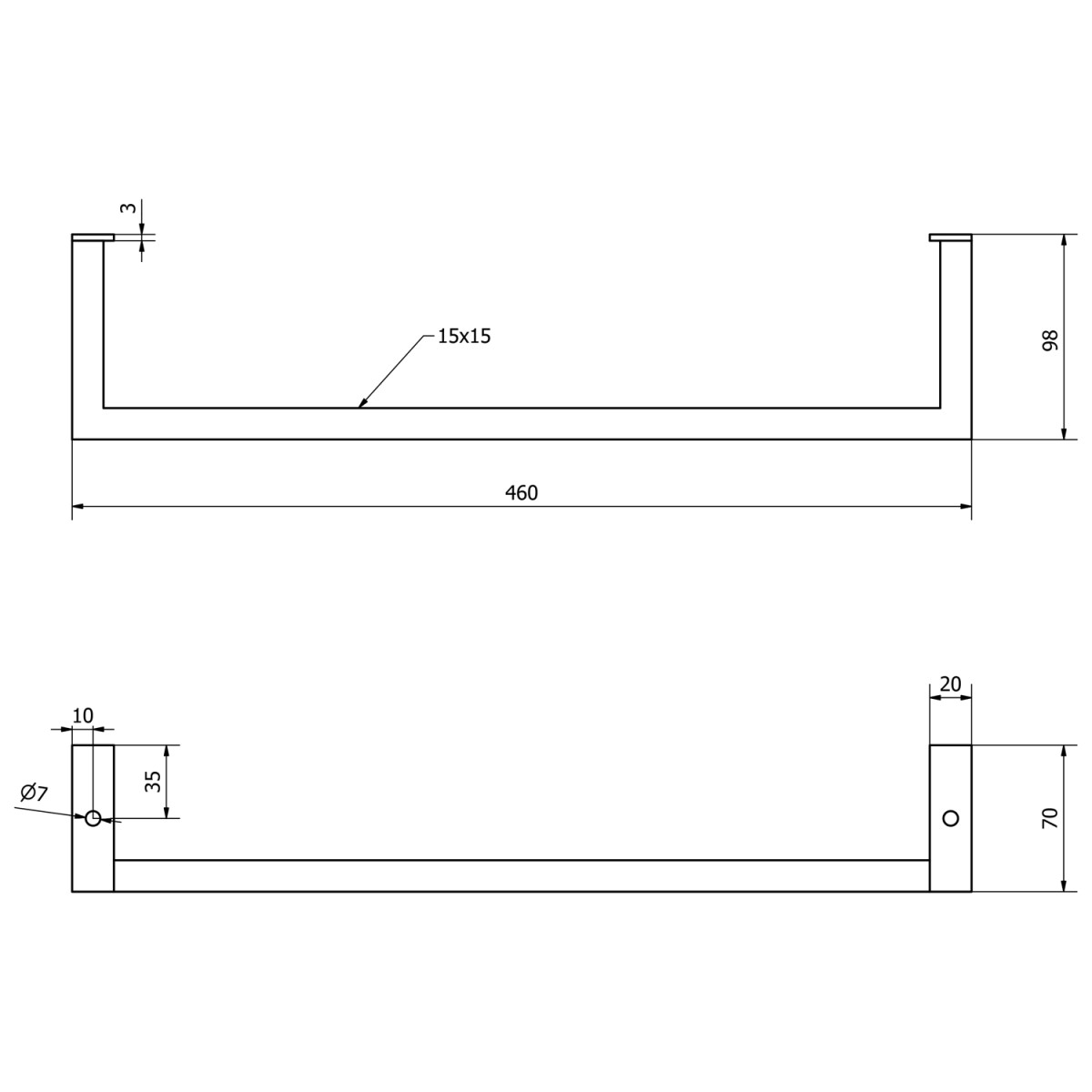 SAPHO – HANG držák ručníků pod umyvadlo 460×98, černá mat HG460