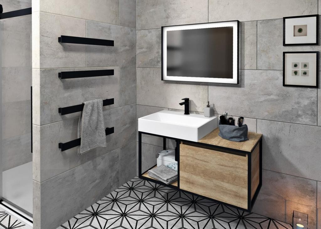 SAPHO – SKARA umyvadlová skříňka 100×49,5×46,5cm, černá mat/dub Alabama CG004-2222