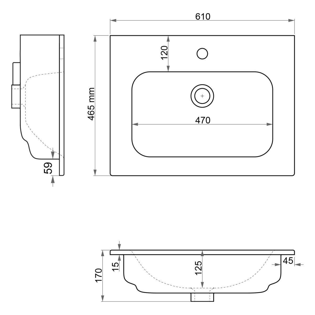 SAPHO – PIEDRA keramické umyvadlo nábytkové 61×46,5cm, bílá 43061