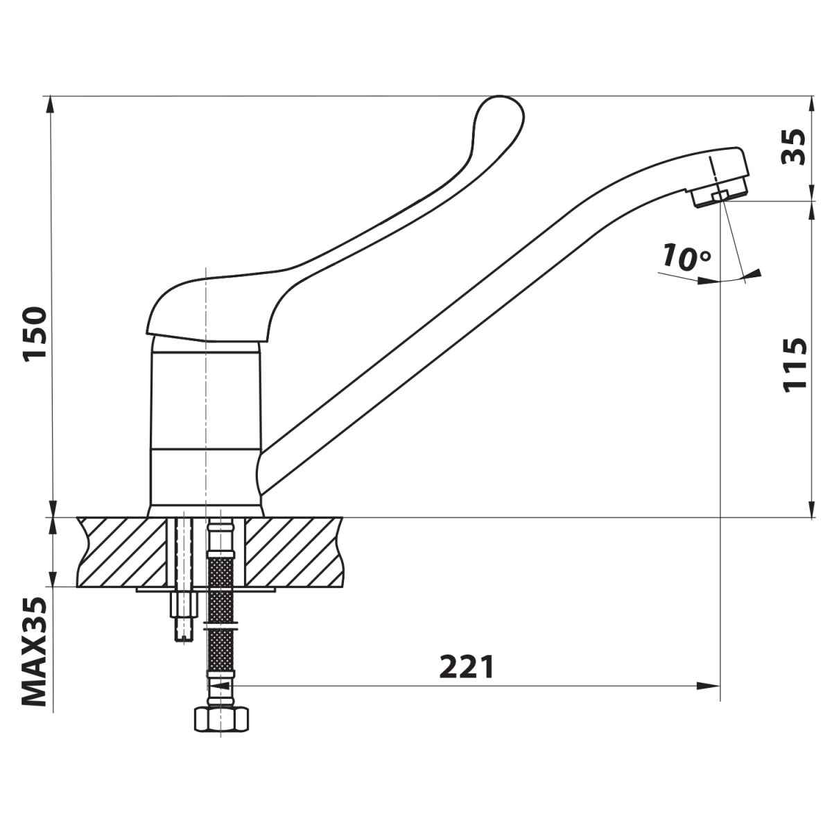 Bruckner – HOFFER stojánková dřezová baterie, lékařská páka, 221, chrom 424.054.1