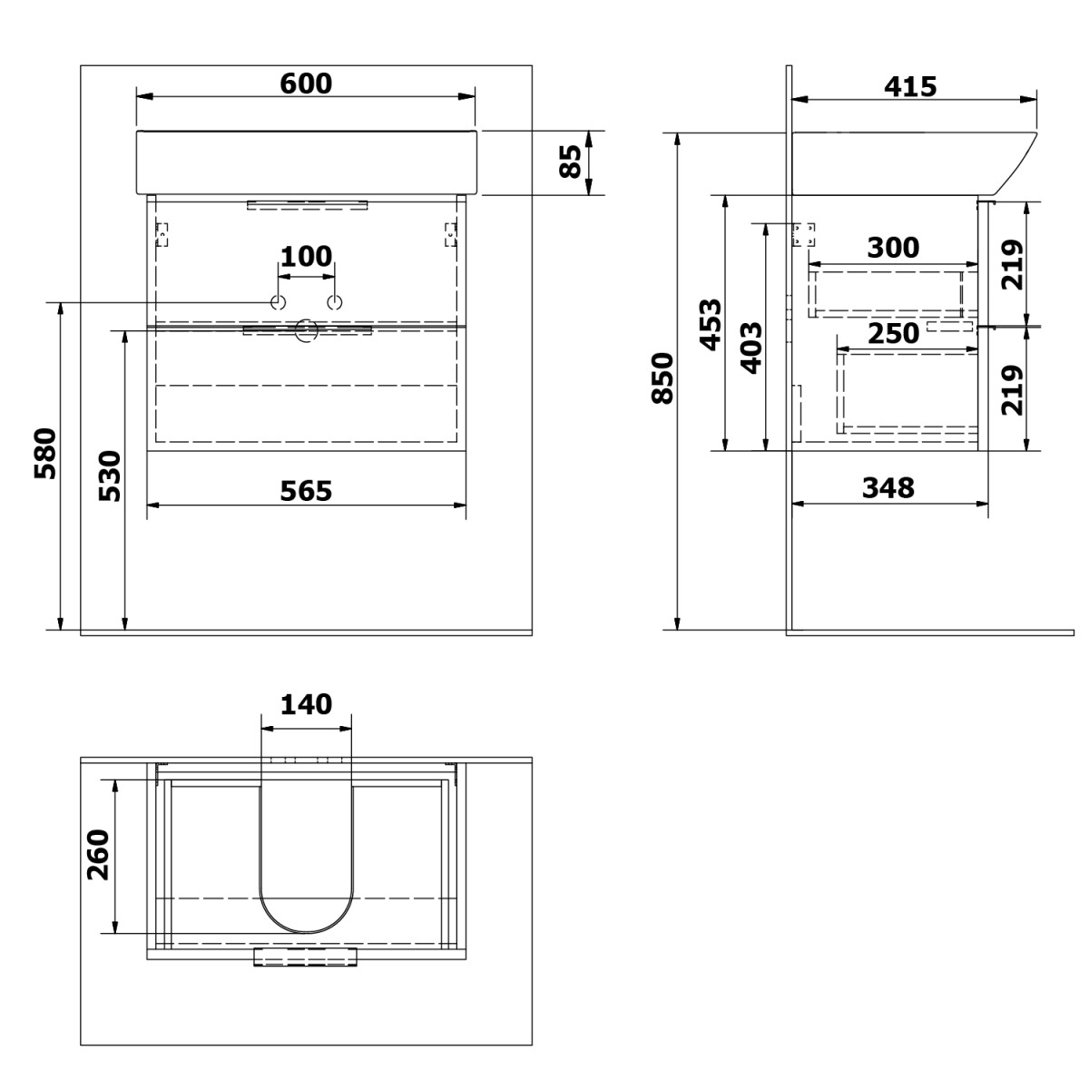 Bruckner – NEON skříňka s keramickým umyvadlem 60×41,5 cm, bílá 501.113.0