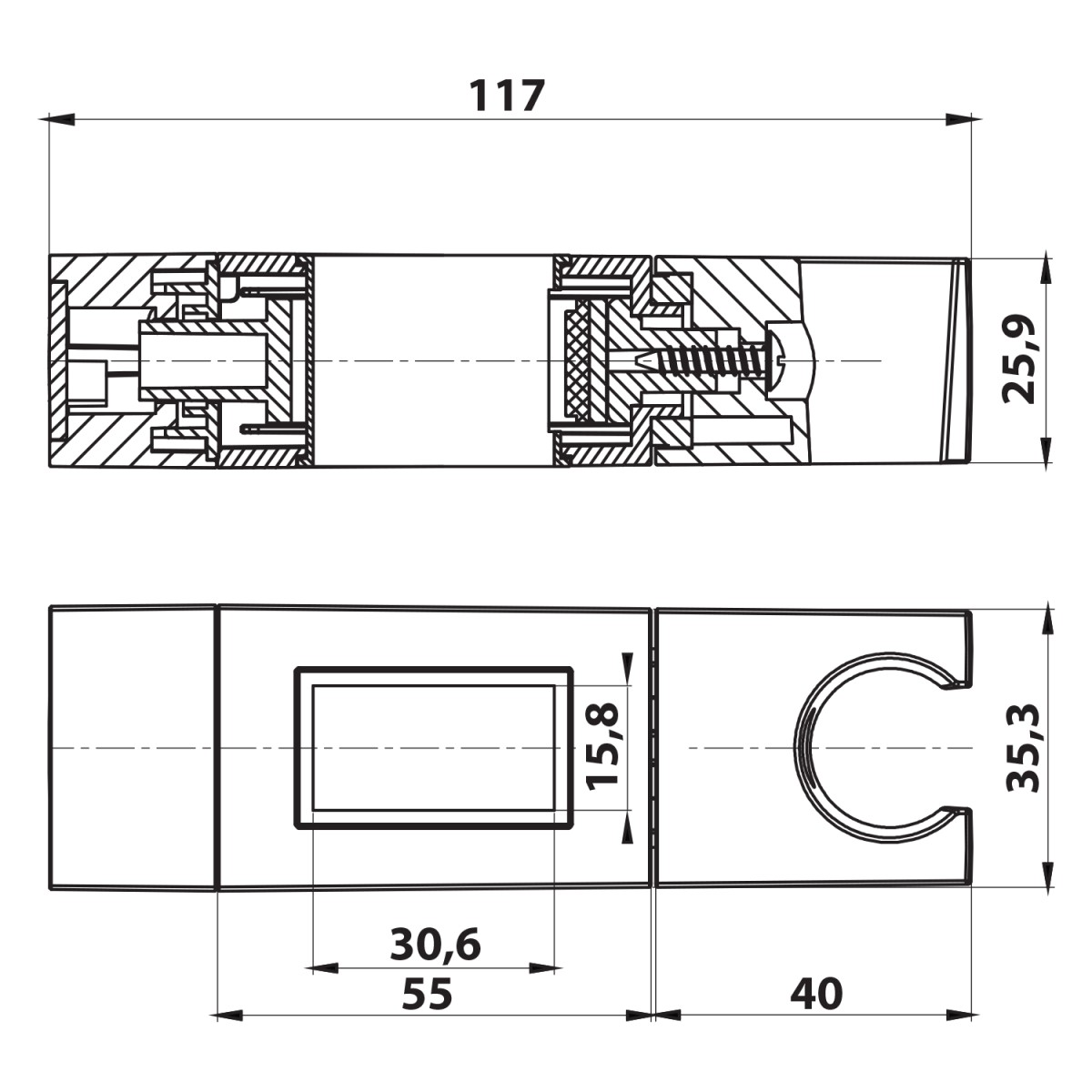 SAPHO – Držák pro sprchovou tyč 30×15, ABS/černá mat NDSC615