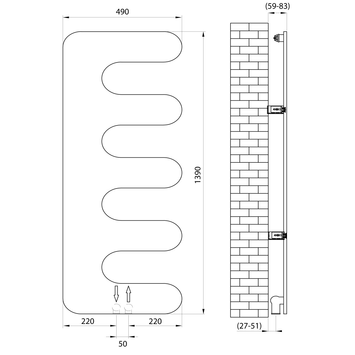SAPHO – EVOLLA otopné těleso 490×1390, černá mat MI1400