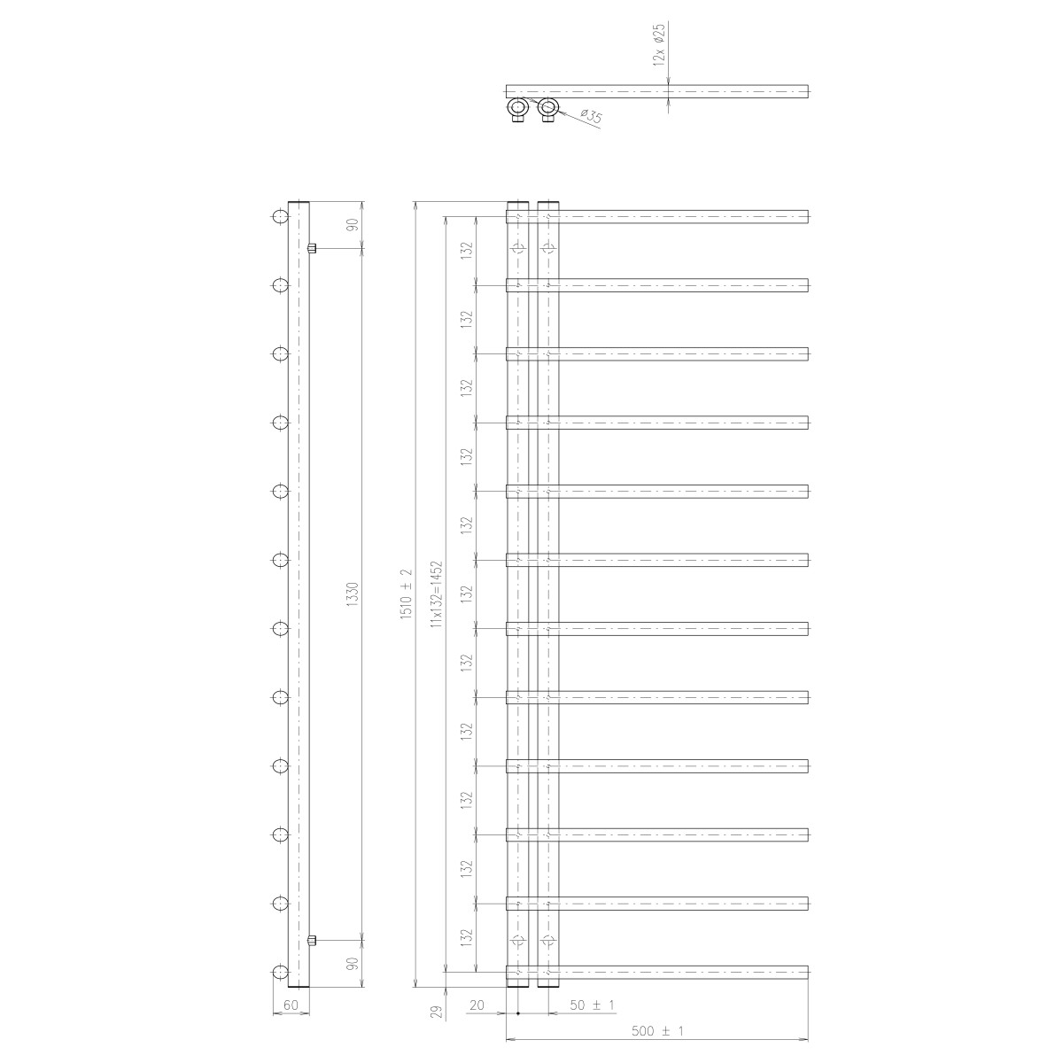SAPHO – JUSTINA otopné těleso 500×1510 černá mat IR151B