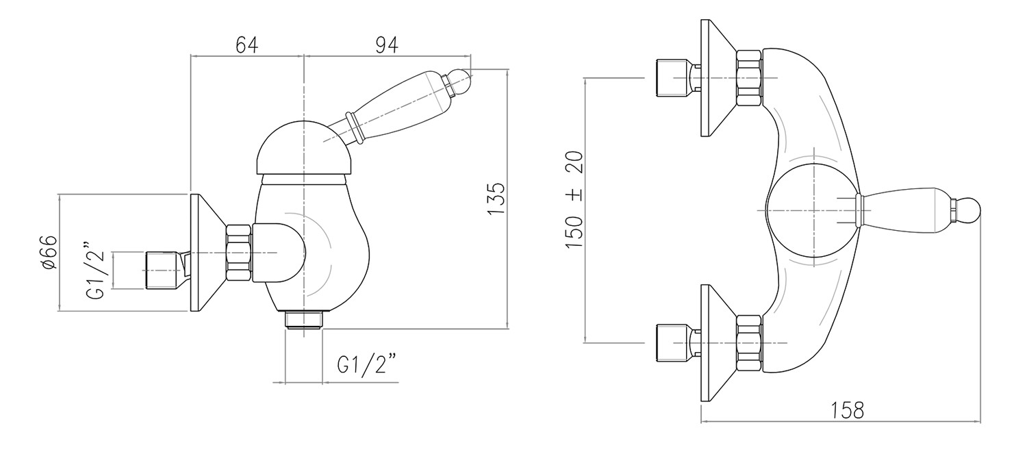 SAPHO – KIRKÉ BLACK nástěnná sprchová baterie, černá páčka, bronz KI11NB