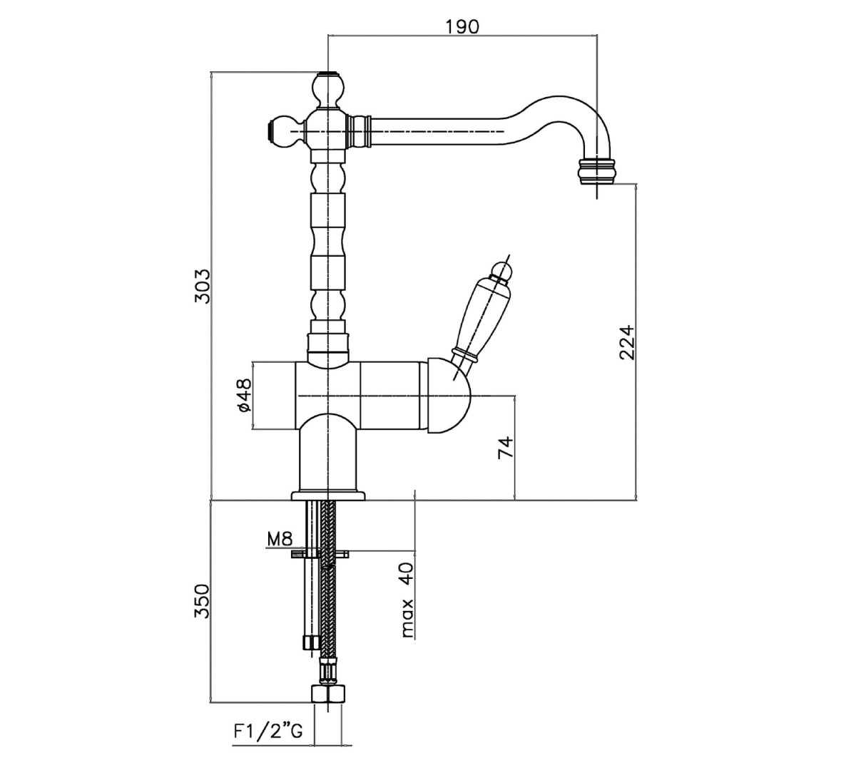 SAPHO – KIRKÉ BLACK stojánková dřezová baterie, černá páčka, bronz KI14NB