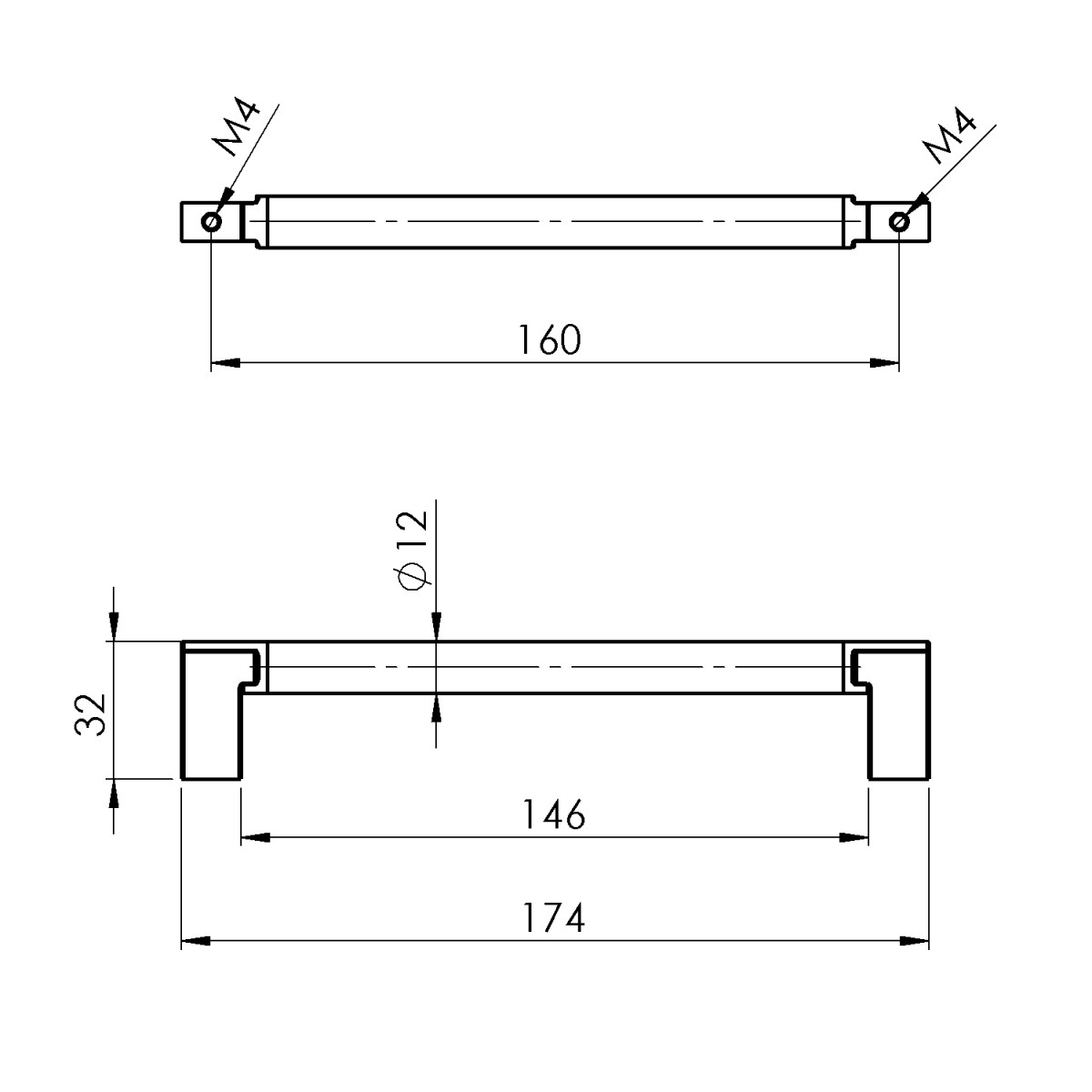 SAPHO – Kovová úchytka vroubkovaná, 174/160, černá mat 12457
