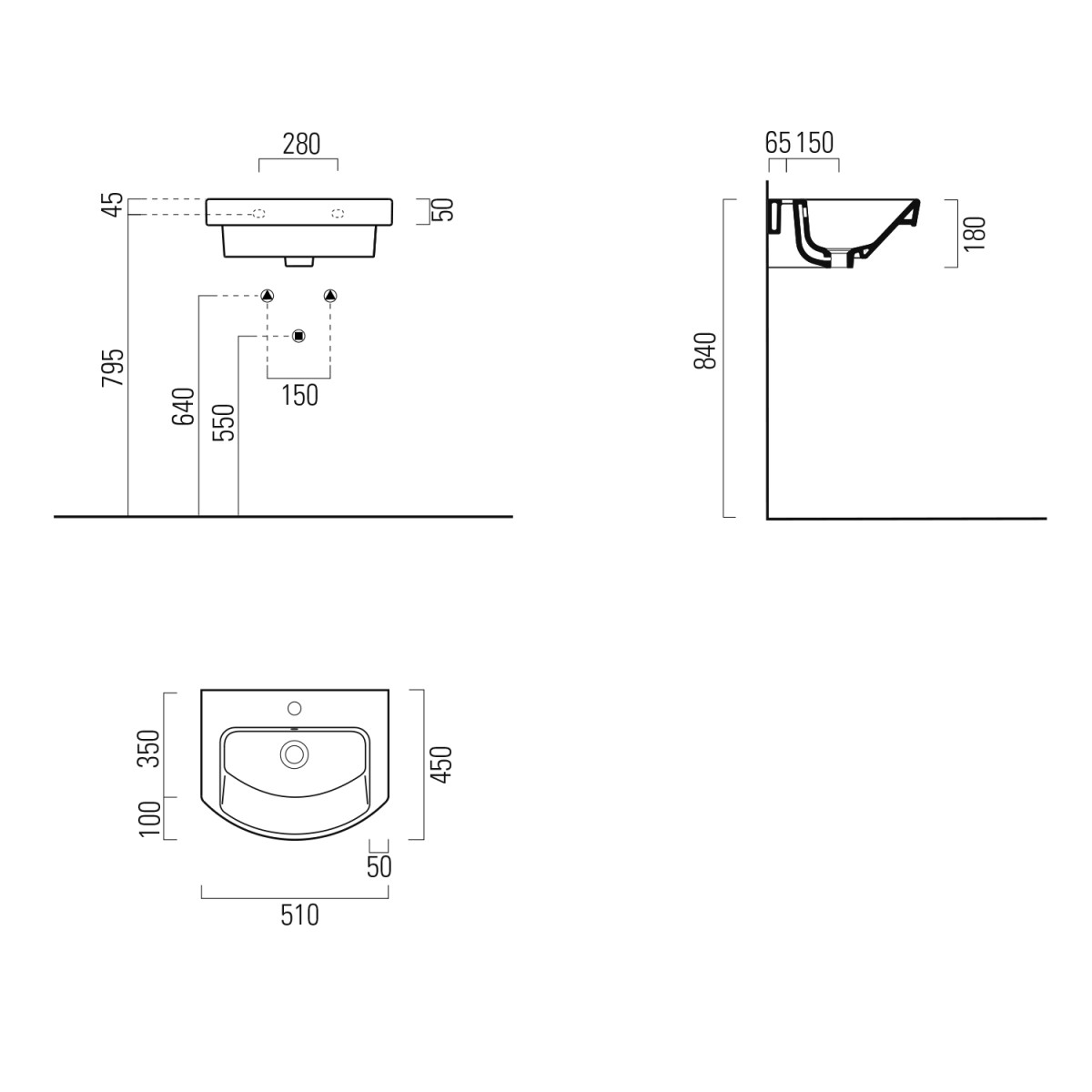 GSI – NORM keramické umyvadlo 51x45cm, oblé, bílá ExtraGlaze 8646111