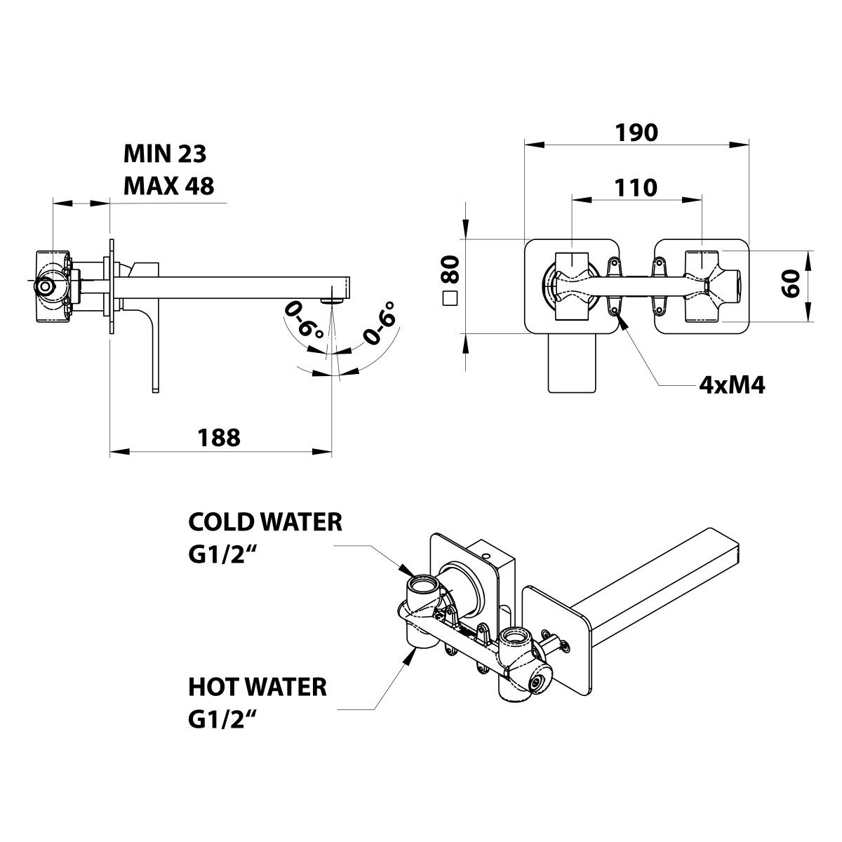 SAPHO – FORATA podomítková umyvadlová baterie, délka hubice 18,5cm, chrom FT018