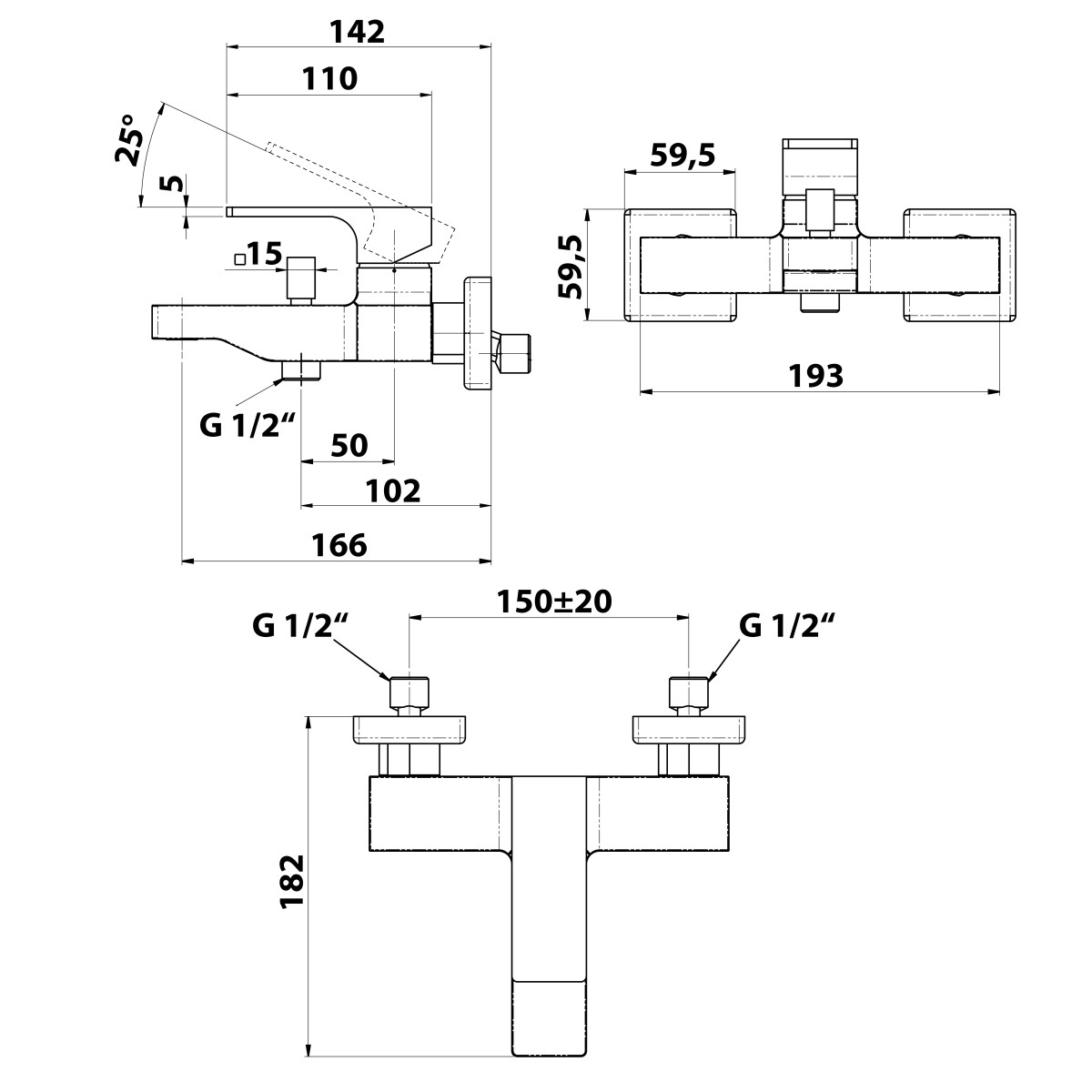 SAPHO – FORATA nástěnná vanová baterie, černá mat FT010/15