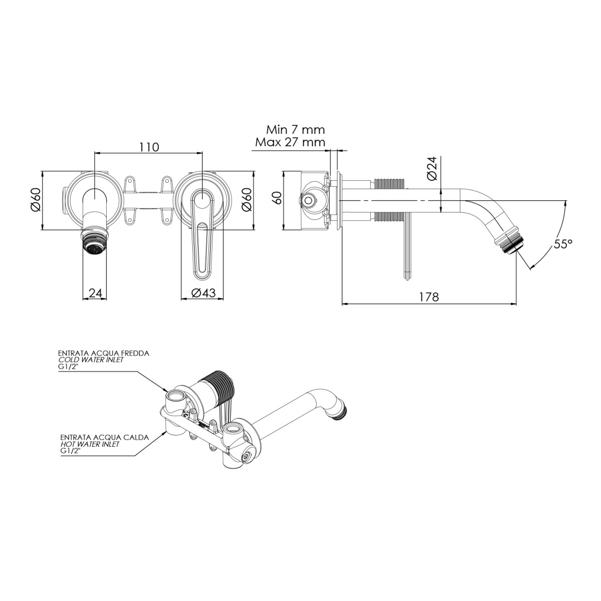 SAPHO – BEBÉ podomítková umyvadlová baterie, chrom BB018