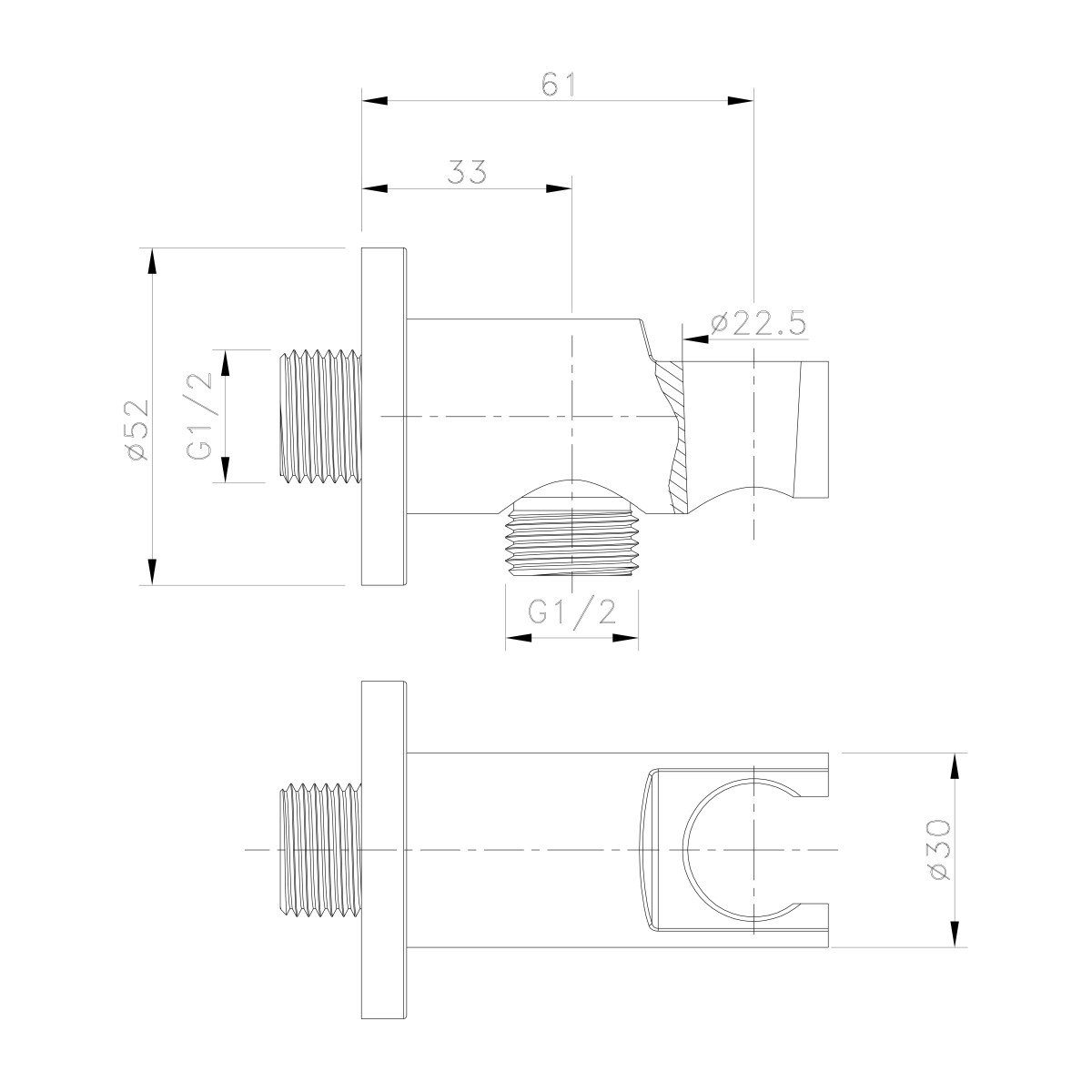 SAPHO – Držák sprchy kulatý, pevný, s vyústěním, zlato mat 1205-09GB
