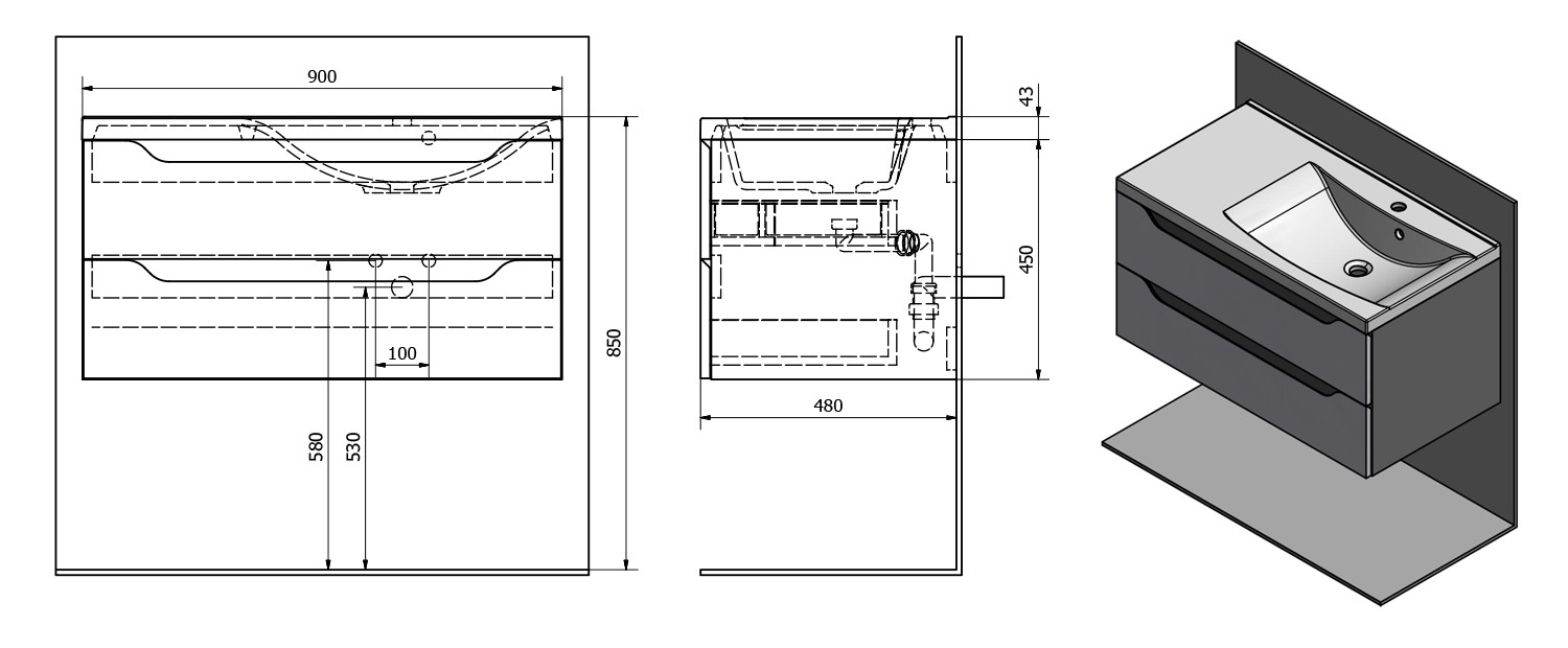 SAPHO – WAVE umyvadlová skříňka 89,7x45x47,8cm, pravá, bílá/dub alabama WA093-3022