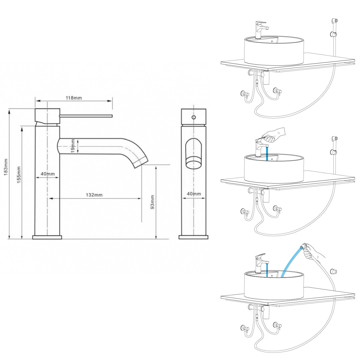 SAPHO – RHAPSODY stojánková umyvadlová baterie s bidetovou sprchou, zlato mat 1209-09GB