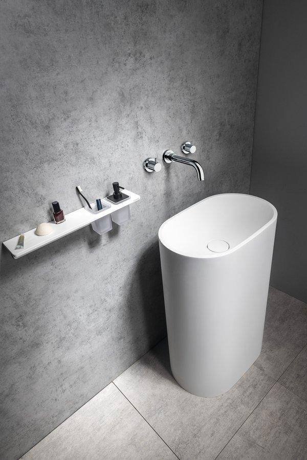 SAPHO – TREVA umyvadlo volně stojící 56,5x85cm, litý mramor, kryt výpusti, bílá mat TR565